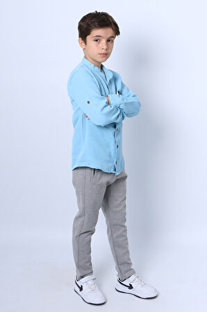 ERKEK ÇOCUK GÖMLEKLİ TAKIM HAKİM YAKA BASKILI DÜĞMELİ E2