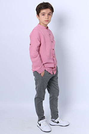 ERKEK ÇOCUK GÖMLEKLİ TAKIM HAKİM YAKA BASKILI DÜĞMELİ E2