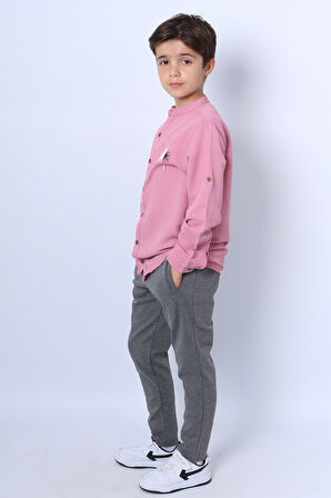 ERKEK ÇOCUK GÖMLEKLİ TAKIM HAKİM YAKA BASKILI DÜĞMELİ E2