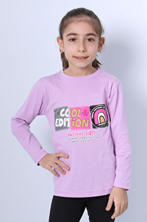 KIZ ÇOCUK UZUN KOLLU TSHİRT 4 MEVSİM BİSİKLET YAKA COOL EDİTİON BASKILI D45