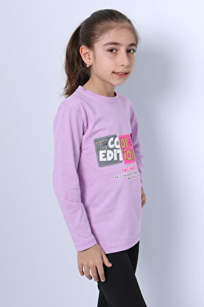 KIZ ÇOCUK UZUN KOLLU TSHİRT 4 MEVSİM BİSİKLET YAKA COOL EDİTİON BASKILI D45
