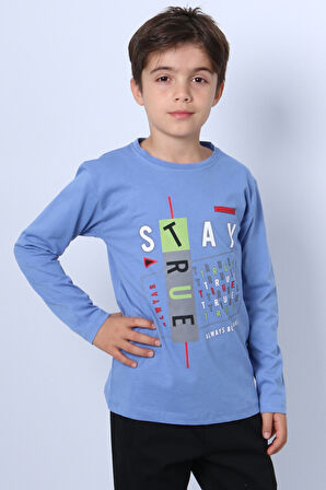 ERKEK ÇOCUK UZUN KOLLU TSHİRT STAY TRUE BASKILI 4 MEVSİM BİSİKLET YAKA E29