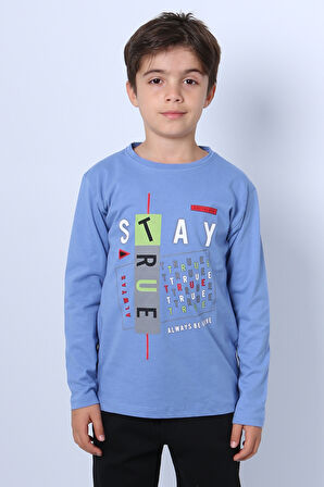 ERKEK ÇOCUK UZUN KOLLU TSHİRT STAY TRUE BASKILI 4 MEVSİM BİSİKLET YAKA E29