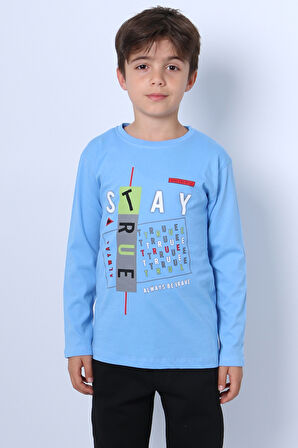 ERKEK ÇOCUK UZUN KOLLU TSHİRT STAY TRUE BASKILI 4 MEVSİM BİSİKLET YAKA E29