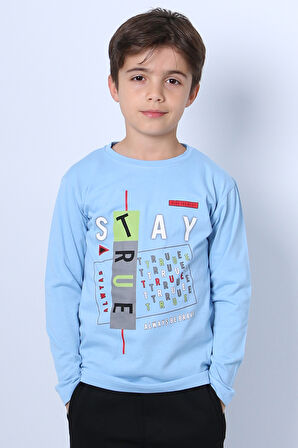 ERKEK ÇOCUK UZUN KOLLU TSHİRT STAY TRUE BASKILI 4 MEVSİM BİSİKLET YAKA E29