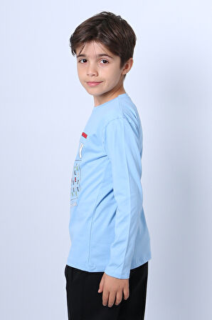 ERKEK ÇOCUK UZUN KOLLU TSHİRT STAY TRUE BASKILI 4 MEVSİM BİSİKLET YAKA E29