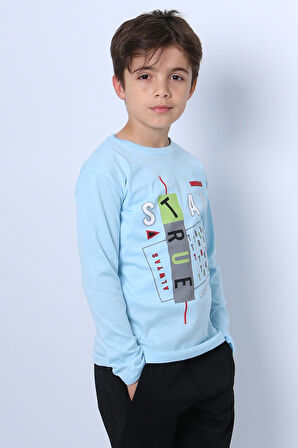 ERKEK ÇOCUK UZUN KOLLU TSHİRT STAY TRUE BASKILI 4 MEVSİM BİSİKLET YAKA E29