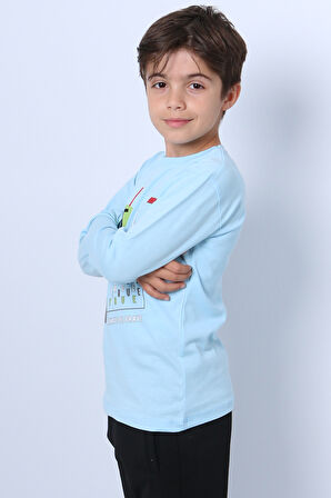 ERKEK ÇOCUK UZUN KOLLU TSHİRT STAY TRUE BASKILI 4 MEVSİM BİSİKLET YAKA E29