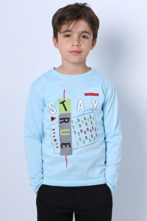 ERKEK ÇOCUK UZUN KOLLU TSHİRT STAY TRUE BASKILI 4 MEVSİM BİSİKLET YAKA E29
