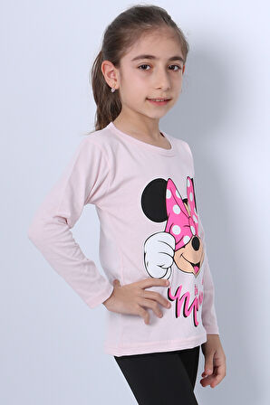 KIZ ÇOCUK UZUN KOLLU TSHİRT 4 MEVSİM BASKILI BİSİKLET YAKA C43