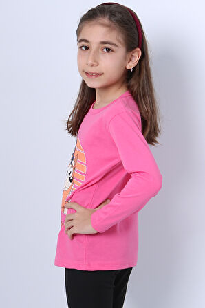 KIZ ÇOCUK UZUN KOL TSHİRT BLUEY İLE BİNGO BASKILI BİSİKLET YAKA D46