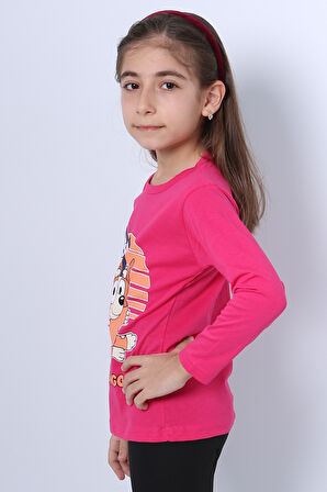 KIZ ÇOCUK UZUN KOL TSHİRT BLUEY İLE BİNGO BASKILI BİSİKLET YAKA D46
