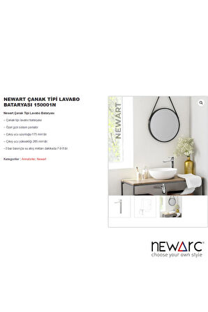 Newart Krom Çanak Tipi Lavabo Bataryası,150001N