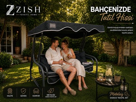Antrasit 3 Kişilik Bahçe Balkon Salıncağı Tekstil Seti 164x48x8 Cm Minder Ölçüsü Oturak Sırt Minderi ve Tente Takımı Antrasit, Metal iskelet dahil değil