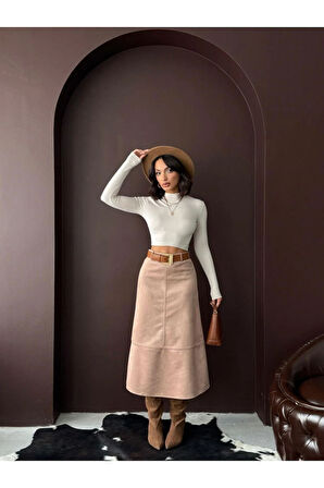 Scuba Süet Midi Boy Kadın Etek