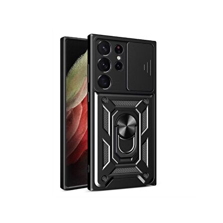 Gpack Samsung Galaxy S23 Ultra Kılıf Sert Silikon Tank Aramid Sürgülü Vega Yüzüklü