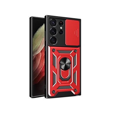 Gpack Samsung Galaxy S23 Ultra Kılıf Sert Silikon Tank Aramid Sürgülü Vega Yüzüklü