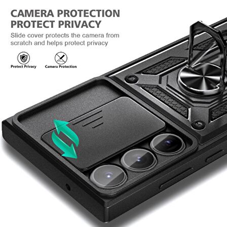 Gpack Samsung Galaxy S23 Kılıf Sert Silikon Tank Aramid Sürgülü Vega Yüzüklü