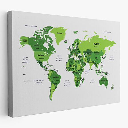 Harita Sepeti Türkçe Dünya Haritası Dekoratif Kanvas Tablo Ülke ve Başkentli 1510