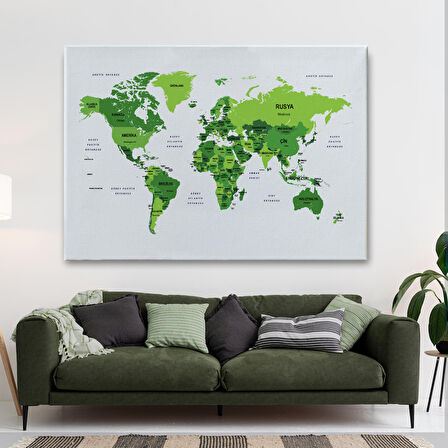 Harita Sepeti Türkçe Dünya Haritası Dekoratif Kanvas Tablo Ülke ve Başkentli 1510