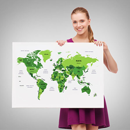 Harita Sepeti Türkçe Dünya Haritası Dekoratif Kanvas Tablo Ülke ve Başkentli 1510