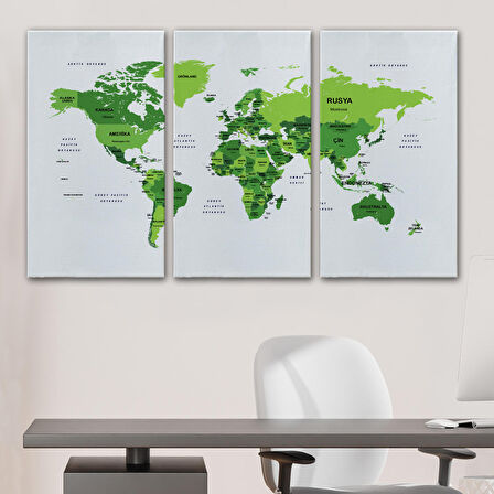 Harita Sepeti Türkçe Dünya Haritası Dekoratif Kanvas Tablo Ülke ve Başkentli 1510