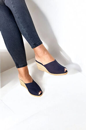 Kadın Espadril Terlik – Keten Kumaş, Dolgu Topuk, Yazlık