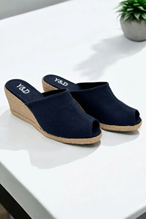 Kadın Espadril Terlik – Keten Kumaş, Dolgu Topuk, Yazlık