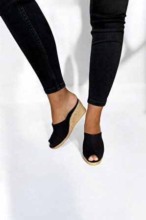 Kadın Espadril Terlik – Keten Kumaş, Dolgu Topuk, Yazlık