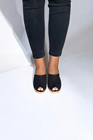 Kadın Espadril Terlik – Keten Kumaş, Dolgu Topuk, Yazlık