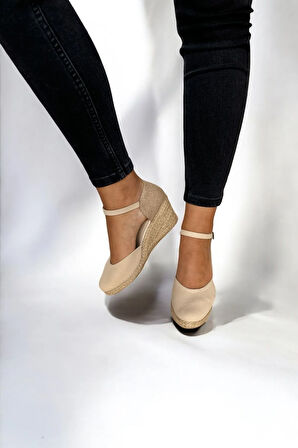 Kadın Keten Dolgu Topuk Espadril – Arkası Hasırlı Yazlık Sandalet