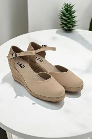 Kadın Keten Dolgu Topuk Espadril – Arkası Hasırlı Yazlık Sandalet