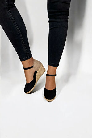 Kadın Keten Dolgu Topuk Espadril – Arkası Hasırlı Yazlık Sandalet