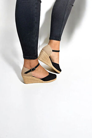 Kadın Keten Dolgu Topuk Espadril – Arkası Hasırlı Yazlık Sandalet