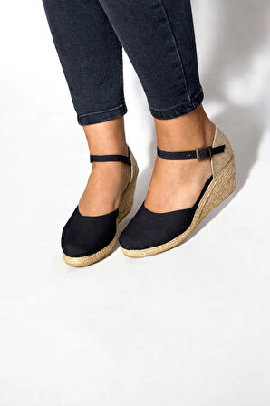 Kadın Dolgu Topuk Keten Sandalet – Hasır Detaylı, Arkası Açık Yazlık Model