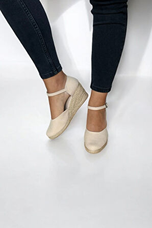 Kadın Keten Espadril Sandalet – Düz Form, Yazlık Dolgu Topuk