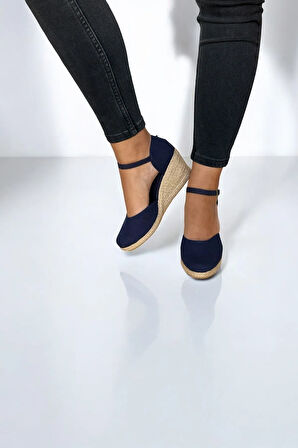 Kadın Espadril Sandalet – Keten Kumaş, Dolgu Topuk, Açık Topuk