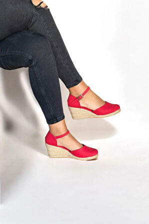 Kadın Espadril Sandalet – Keten Kumaş, Dolgu Topuk, Açık Topuk