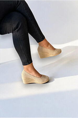 Kadın Keten Espadril – Dolgu Topuklu, Şık Yazlık Model