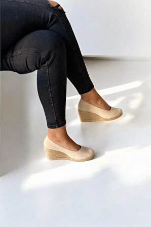 Kadın Keten Espadril – Dolgu Topuklu, Şık Yazlık Model