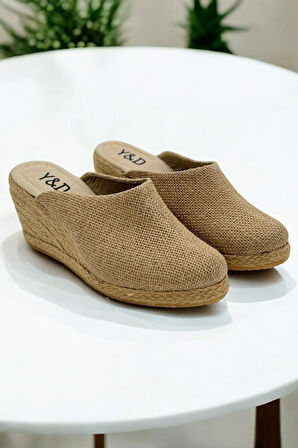 Kadın Kapalı Burun Espadril – Dolgu Topuk & Keten Terlik Modeli