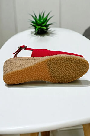 Kadın Dolgu Topuk Espadril Sandalet – Burnu Açık Keten Yazlık Model