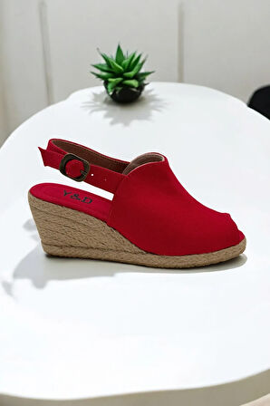 Kadın Dolgu Topuk Espadril Sandalet – Burnu Açık Keten Yazlık Model