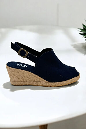 Kadın Dolgu Topuk Espadril Sandalet – Burnu Açık Keten Yazlık Model