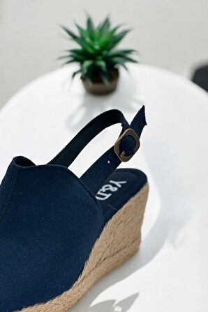 Kadın Dolgu Topuk Espadril Sandalet – Burnu Açık Keten Yazlık Model