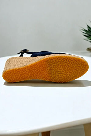 Kadın Dolgu Topuk Espadril Sandalet – Burnu Açık Keten Yazlık Model