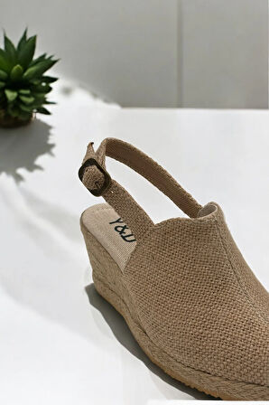 Kadın Dolgu Topuk Espadril Sandalet – Burnu Açık Keten Yazlık Model