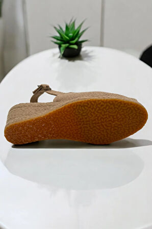 Kadın Dolgu Topuk Espadril Sandalet – Burnu Açık Keten Yazlık Model