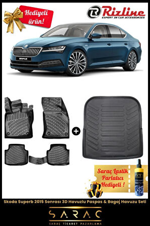 Skoda Superb 2015 Sonrası 3d Havuzlu Paspas & Bagaj Havuzu Seti ( Hediyeli ! )