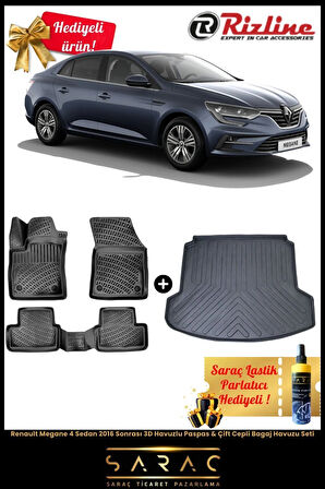 Renault Megane 4 Sedan 2016 Sonrası 3d Havuz Paspas & Çift Cepli Bagaj Havuzu Set(HEDİYELİ)